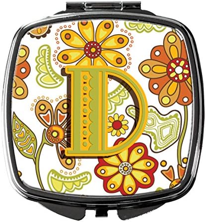 Caroline's Treasures CJ2003-DSCM Slovo D s cvjetnim uzorkom горчично-zelene boje Kompaktan ogledalo, Dekorativna cestovna