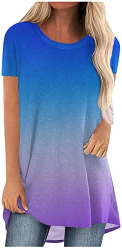 Žene vrhove ljetne labave majice gradijent tiska majice okrugli vrat kratki rukavi protočni henley majica casual bluze