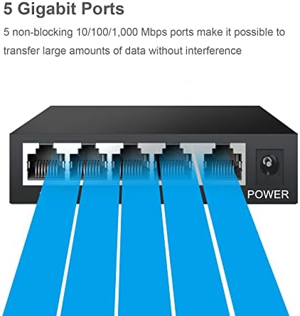 Terow Ethernet Switch, 5 Port Gigabit Unmanaged mrežni prekidač, prekidač metala | Plug & Play | Kućište bez ventilatora,