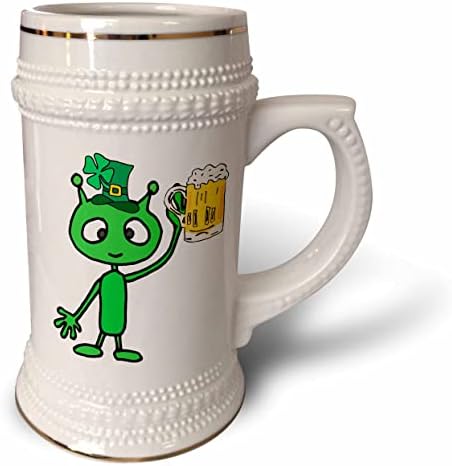 3Drose Smiješno zeleno Martian u Shamrock šeširu Pije piva St. - 22oz Stein šalica
