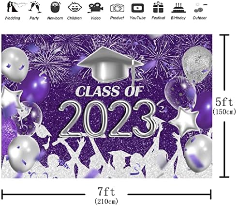 Maturantski razred 2023 pozadina za maturalnu večer 7.55 Stopa čestitke za diplomski studij srebrni i ljubičasti baloni s