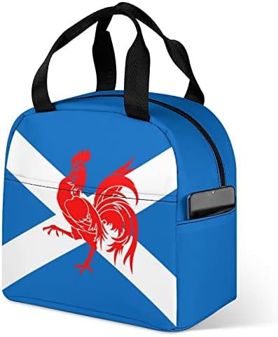 Crveni pijetao Škotska zastava torba za ručak izolirana kutija za hladnjak za višekratnu upotrebu prijenosna nepropusna torba