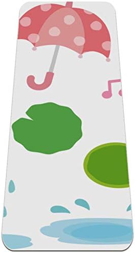 Debela Protuklizna prostirka za jogu i fitness 1/4 s akvarelom zelenom žabom i ružičastim kišobranom s printom glazbene note