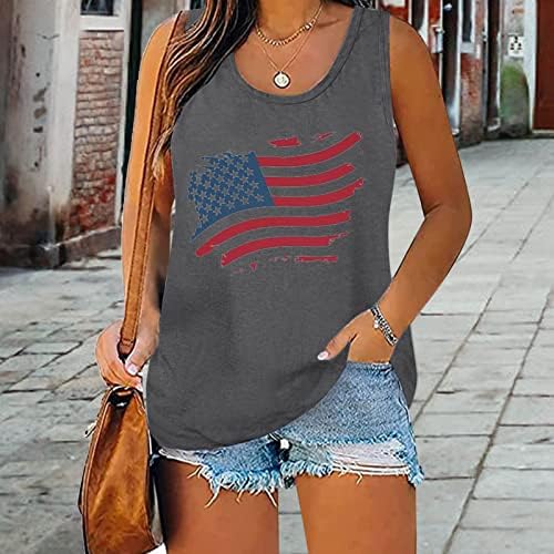 majica 4. srpnja majice s naramenicama za žene majice bez rukava s okruglim vratom američka zastava zvijezde pruge Sportska