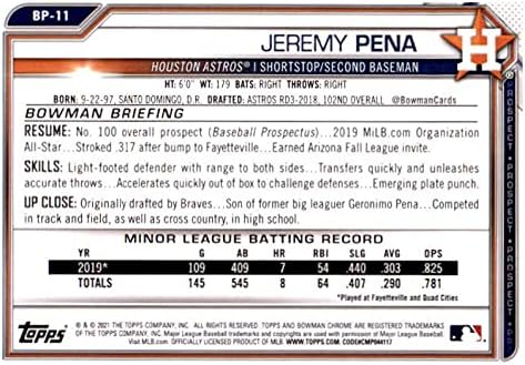 2021. Bowman Prospects BP-11 Jeremy Pena Houston Astros Baseball NM-MT