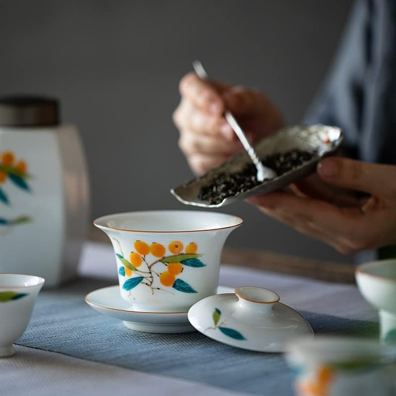 ZLXDP 145ML ručno oslikani Loquat Art Ceramic Tea TUREEN Aparat za čaj Gaiwan Domaćinsko jednostruka zdjela s poklonima za