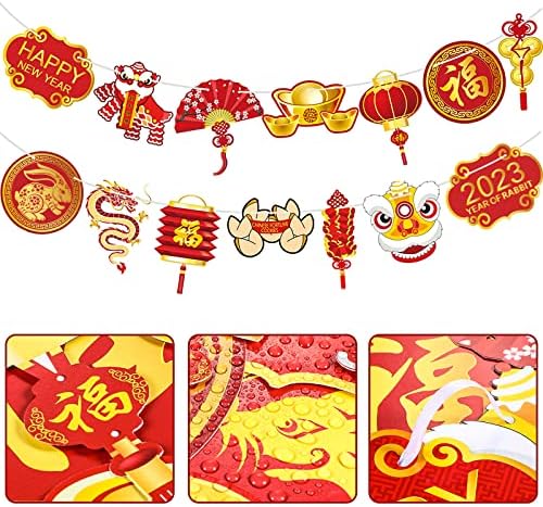 Vijenac godina zečeva 2023 Kineska novogodišnja zastava natpis Sretna Nova godina ukras kineske zabave proljetni kineski