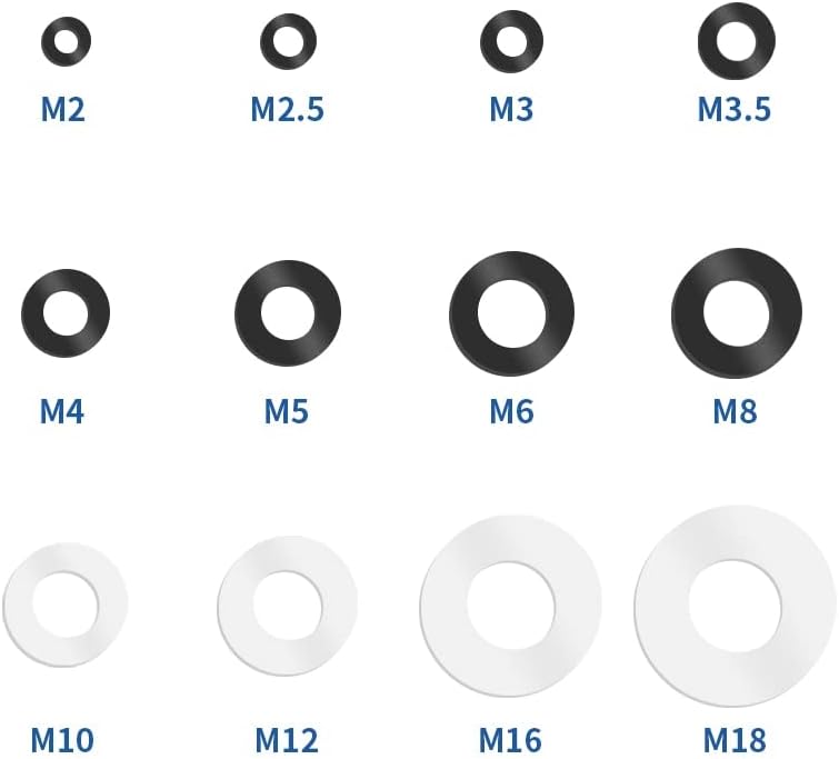 100pcs crno bijela plastična najlonska ravna perilica m2 m2.5 m3 m3 m4 m5 m5 m6 m8 m10 m10 m12 ravnina i izolacijski prsten