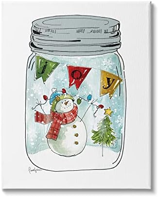 Stupell Industries Joy Tekst Snjegović božićno drvce svjetla Country Jar, dizajnirao livi Finn Canvas Wall Art, 24 x 30,