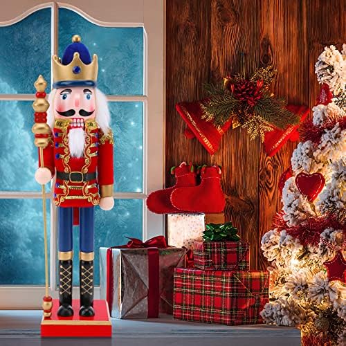 Acetop drvene orašastice Figure 15in/38 cm Veliki kraljevski orah božićni ukrasi, tradicionalni dekor od drvenih oraha za