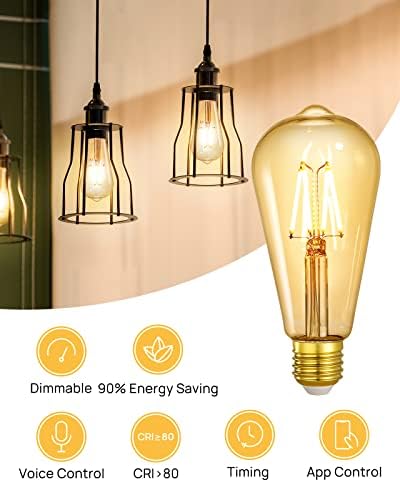 Pametni lampe Linkind Edison, Wi-Fi led žarulje E26 Edison, vintage žarulja sa žarnom niti ST64 s podesivim svjetline, ekvivalent