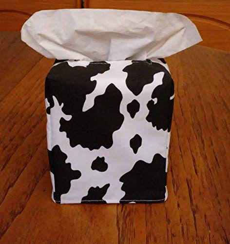 Poklopac kutije za tkivo, kvadrat, kravi ispis crno -bijele tkivne kutije s poklopcem, ručno izrađeno, besplatna dostava