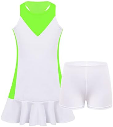 Loodgao Kids Girls Ruffle Tenis Golf haljina za vježbanje odjeće za rukavice bez rukava Sportska haljina s kratkim hlačama