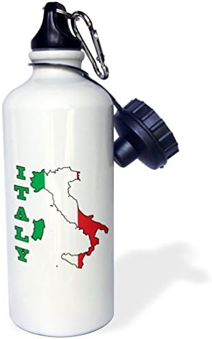 3DROSE Zastava Italije u obrisnoj karti zemlje i imena, Italija Sportska boca vode, 21 oz, bijela