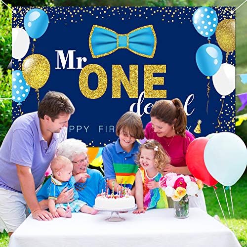 Mr. Sretan rođendan 1. rođendan banner pozadina velika rođendanska torta dekor stola za dječake. Pribor za zabavu
