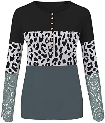 Jjhaevdy gumb vitki vrhovi za žene ispis rebrastih dugih rukava Henley majice vrhovi casual tunike pulover majice