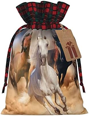 Božićne poklon vrećice s vezicama pustinja-Pješčana oluja - Divlji konj Bivol Karirana torba s vezicama torbe za zabave