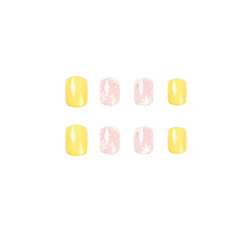 24pcs bijeli mali cvjetovi lažni nokti puni premaz kvadratni Kratki pritisak na nokte ljepilom za žene i djevojke dizajn