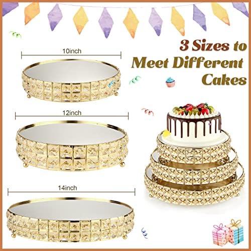 3 kom kristalni metalni stalak za torte s zrcalnom gornjom pločom od 10 inča, 12 inča, 14 inča kristalno zlatni stalak za