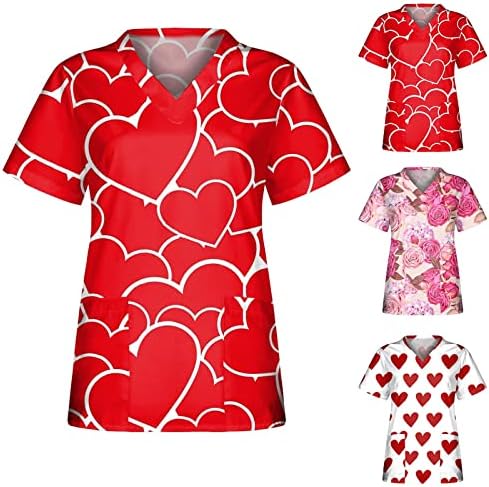 Ženska radna odjeća za Valentinovo, majica s grafičkim printom srca u obliku slova u obliku slova u, Majica kratkih rukava