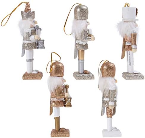Drveni božićni ukrasi za vojnike za matice: 5pcs Xmas drveće viseći orah Ornament sjaja svjetlucava lutka za lutke za odmor