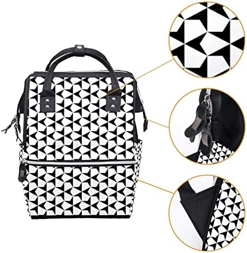 Guerotkr putovanja ruksak, ruksak s pelenom, ruksak pelena, apstraktni retro bijela crna geometrija umjetnički uzorak