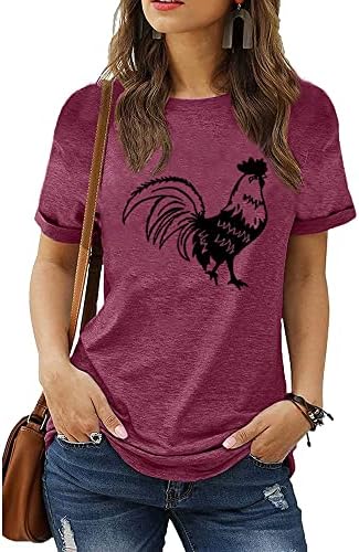 Majica za tisak piletine za žene smiješna pileća grafička farma kratkih rukava zemlja casual matera za životinje vrh