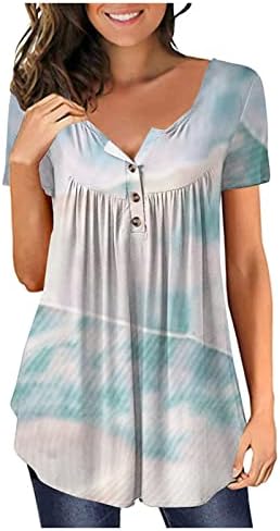 Qcemeni ženski tunični vrhovi sakrijte trbuh 2023 Ljetni gumb kratkih rukava O-Neck T majice Flowy grafički print casual