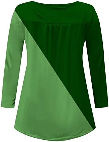 Odjeljni vrhovi za žene colorblock naborani V-izrez tunika gornji dugi rukavi otvoreni gumb labava fit bluza lepršana tunika