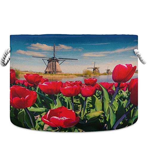 Visesunny košarica za odlaganje Nizozemske vjetrenjače crveni tulip Nizozemska kanal Rasher Košara za košaru za odjeću Organizator