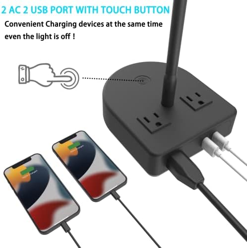 Touch Control, LED stolna svjetiljka s 2 USB priključka za punjenje i 2 izmjenične mjere, 3-razina zatambila preklopljiva