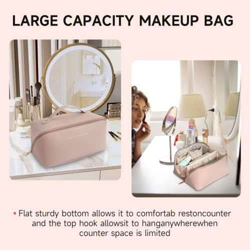 Putna kozmetička torba velikog kapaciteta za žene, vodootporna putna kozmetička torba od PU kože s ručkom i razdjelnikom,