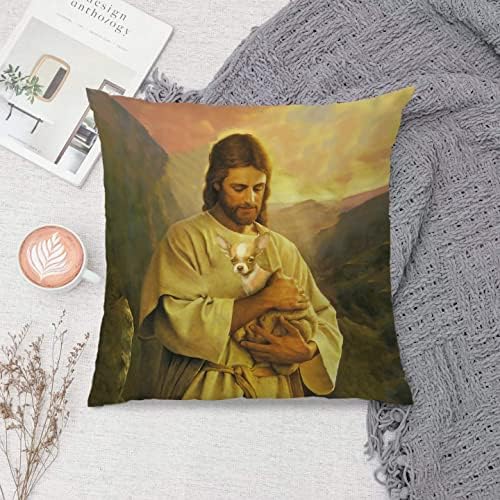 Negiga Isus zagrli pseće štene religiozno bacanje jastuka na jastuku 18x18 inč, smiješni chihuahua dekor dekor dekornica