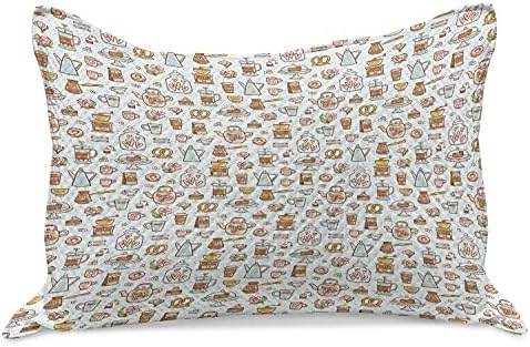 Ambsonne Tea Party Pleteni prekrivač jastuka, raspršeni motivi kave francuski tisak mocha lonac cupcake Pastry pereci, standardni