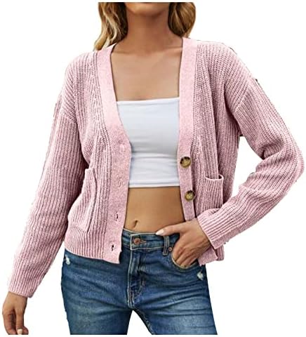 Cokuera kardigan džemperi za žene elegantni V-izrez s dugim rukavima nadmašuju solidne boje tipke pletene modne kapute s