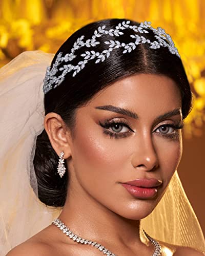 Kubični cirkonij dvoslojni listovi vjenčana traka za glavu za mladenku princeza vjenčane cirkonijeve tijare pokrivala za