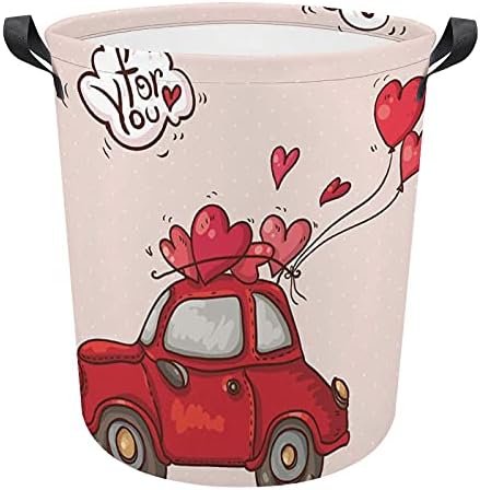 Foduoduo košarica za pranje rublja Valentinovo s crvenim automobilom i balonima srca za pranje rublja s ručkama sa sklopivim