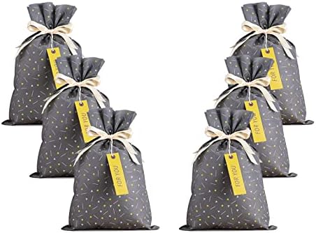 Vrećice za poklon od tkanine, sive vrećice za poklon od tkanine za višekratnu upotrebu, setovi od 6 komada s vezicama i oznakama
