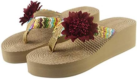 Ženske kućne papuče, sandale za plažu, ženske prozračne pletene cipele na klin, japanke s cvjetnim uzorkom, ženske sandale,