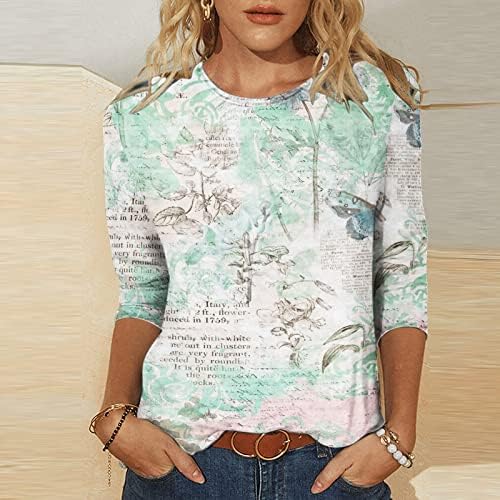 Top majica za žensku ljetnu jesensku odjeću modni top dugih rukava s okruglim vratom 3/4 grafički pamučni top za dnevnu sobu