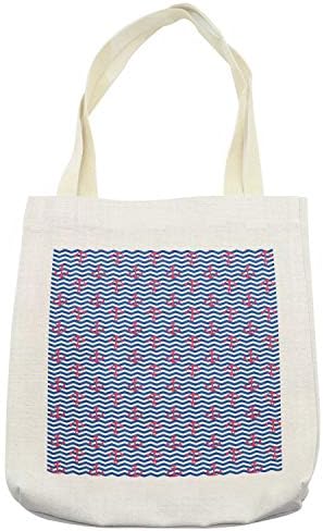 Ambasonne torba za sidrenje, geometrijski dizajn sa sidrištima siluete na zig -cak linijama valovita pozadina, platna platna