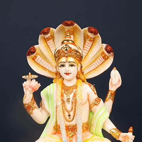 Lord Vishnu kip - 22 cm Shri Hari Idol za bogoslužje - Narayan Moorti - Satyanarayan Figurica - Vishnu na Lotusu - Bhagwan