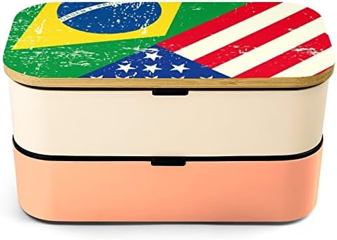 Spremnik za ručak s američkom i brazilskom zastavom, 2 sklopive moderne kutije s vilicom i žlicom za ručak, posao, školski