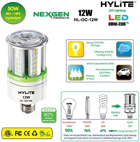 HILITE LED rasvjeta 12W visokih performansi LED OMNI-COB svjetiljka, 360 ° ,, 50K, 1600 LM, 100 ~ 277V za komercijalnu industrijsku
