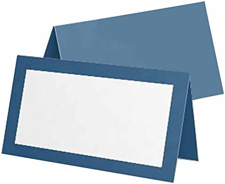 Plave kartice za postavljanje-ravne ili tende-pakiranje od 10 ili 50 komada-Bijela prazna prednja strana s jednobojnim obrubom-naziv