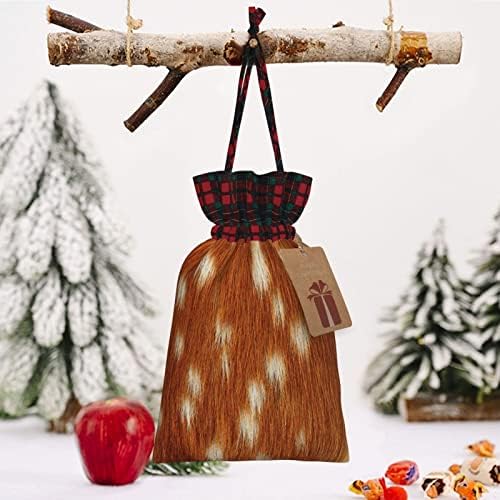 _ Božićne poklon vrećice s vrpcom od kože pjegavog Jelena - maskirna karirana torba za vezice za zabave