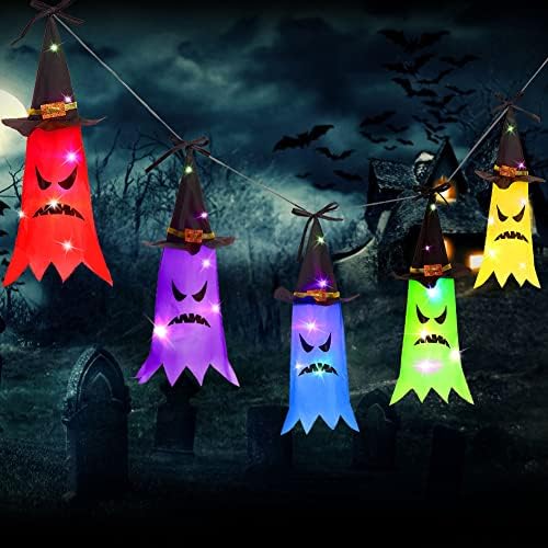 5 pakiranja Halloween osvijetljenog visećeg duha u šeširu vještica 11,5ft 8 modusi osvjetljenja baterije upravljane svjetla