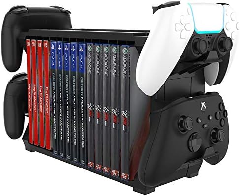 PS5 Skladištenje igara s držačem kontrolera Congdaren Organizator igrača igara za PlayStation PS5/PS4/Xbox Series S&X/Xbox