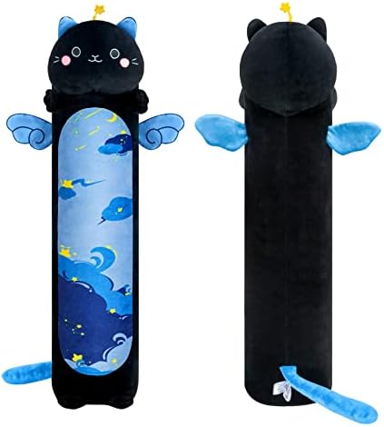Mewaii 2 PCS dugačka mačka plišana, 28 inčni crna mačka punjena životinja plišani jastuk + 28 inčni plava zvijezda mačića