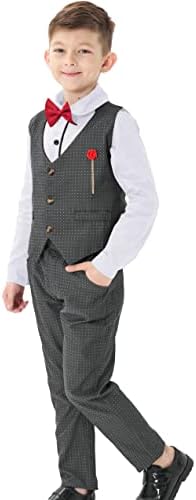 Mali dječaci Gentleman Formalno odijelo Set 4PCS majice s kravatama dugih rukava + hlače + prsluk za djecu odjeću crne, 4-5